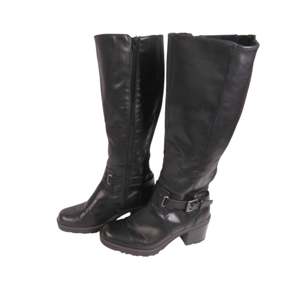 BareTraps Tempist Tall Black Riding Boots Lug Sole Buckle Faux Leather Women 8 - Picture 3 of 8